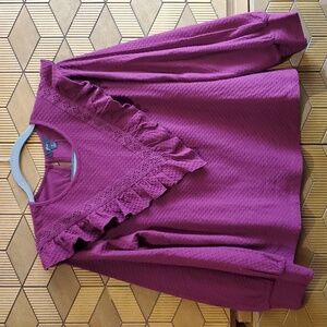 J. Crew Ruffle Trim Honeycomb Knit Long Sleeve Shirt